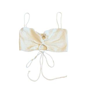 Et Clet Cream Waffleknit Spaghetti Strap Crop Top Shirt Blouse Festival Small
